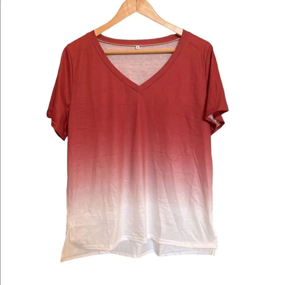 NWT Red and White Ombre Shirt Sleeved Top Size XL